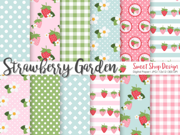 Digital Paper Strawberry Garden