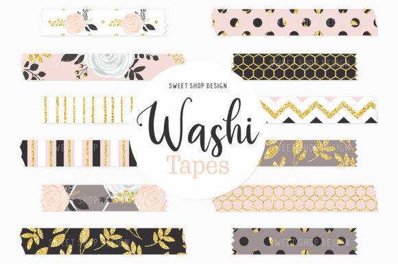 Digital Washi Tape Gold Blush Floral