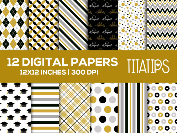 Graduation Digital Papers, Gold Black