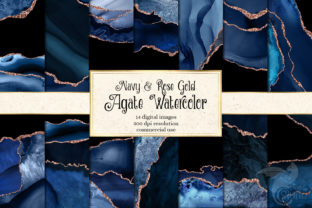 Navy and Rose Gold Agate Watercolor: A Versatile Digital Design Resource