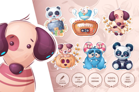 Set Cute Sticker - Seamless Pattern
