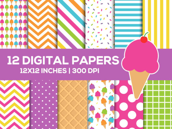 Summer Ice Cream Digital Papers Set